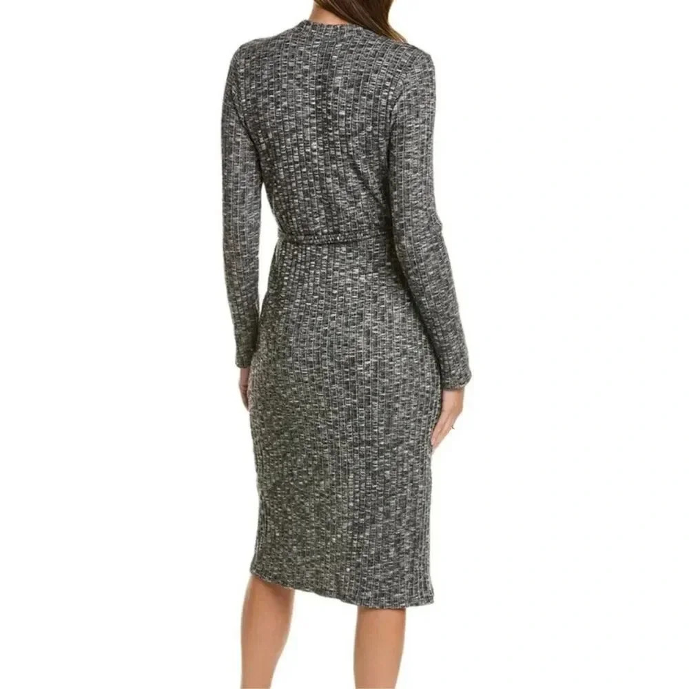 Michael Stars Duster Cardigan Midi Wrap Dress 2X Button Front Ribbed Black Gray - Picture 5 of 8